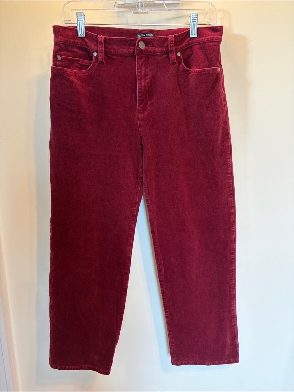 Eileen Fisher Corduroy Ankle Pants S Cranberry Red Organic Cotton Stretch
